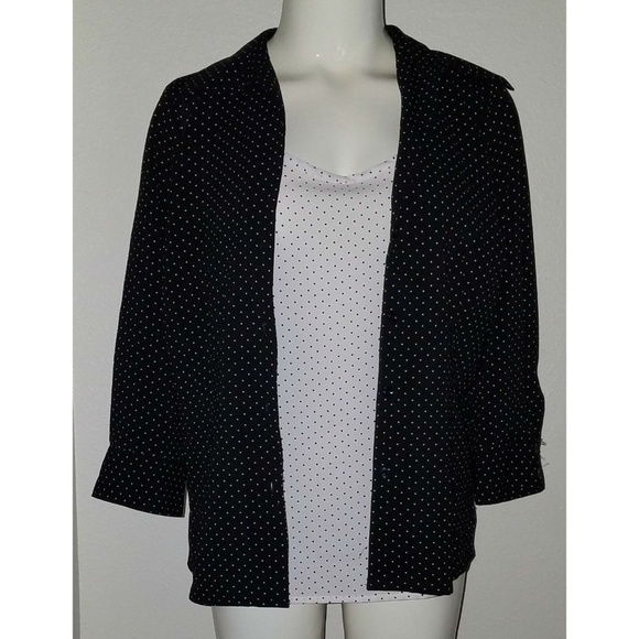 NWT Notations Black White Polka Dot Blouse Shirt Attached Tank Sz Small 3/4 Slv - Picture 1 of 8